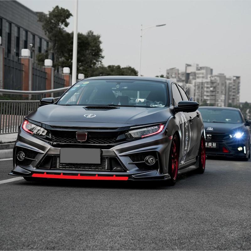 Spoiler Dianteiro Honda Civic G10 Black Piano Vermelho Saia - Veon